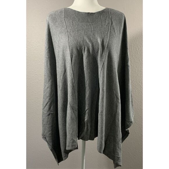 Chico's Women's Heather Gray Poncho S/M‎ Cashmere Blend Knit Pullover Soft Light - Picture 1 of 9